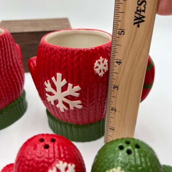 Home essentials mitten mugs cups salt and pepper set red green Holiday Winter - Picture 11 of 14
